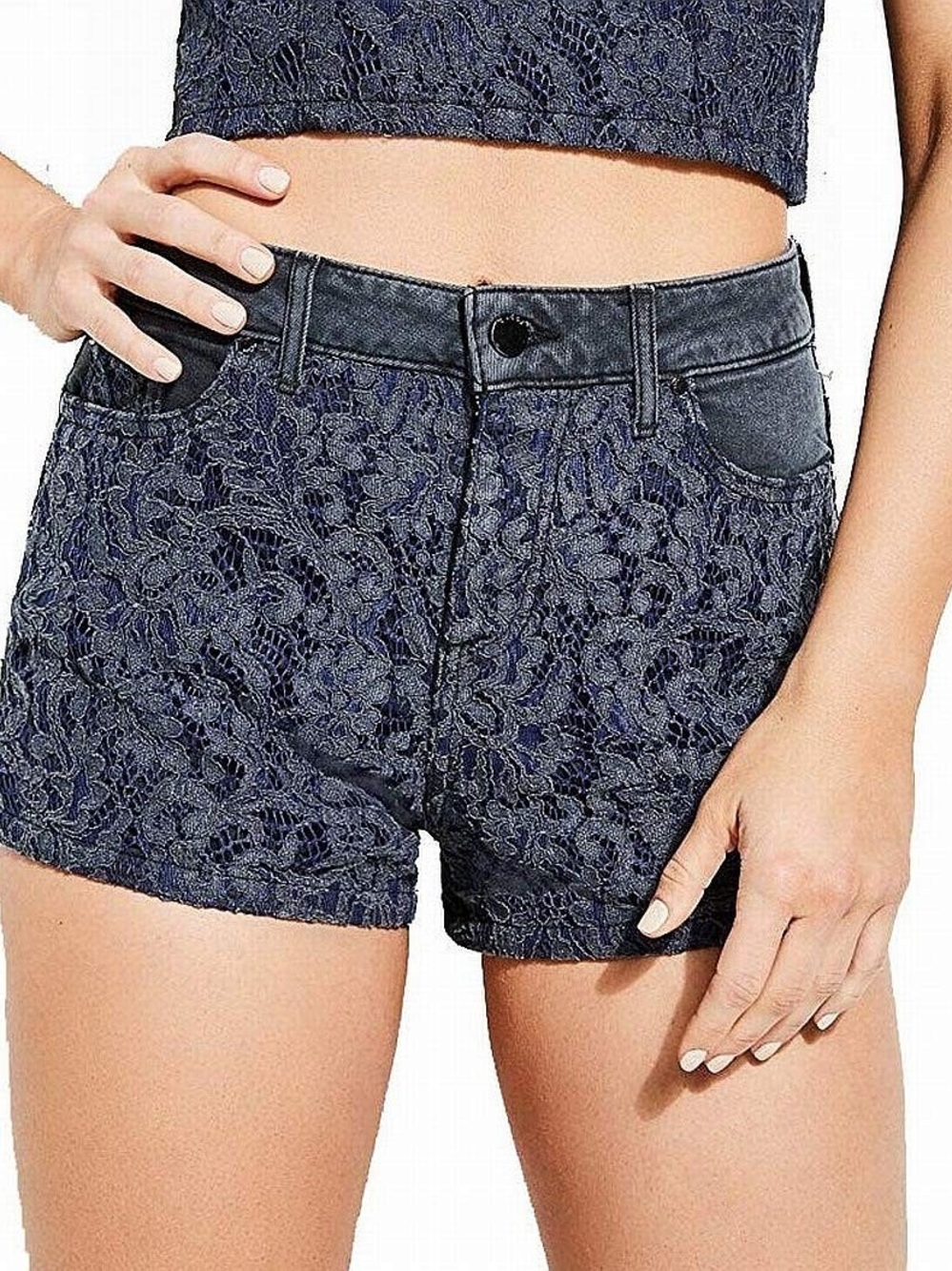 GUESS Lace Overlay Denim Shorts Size 27